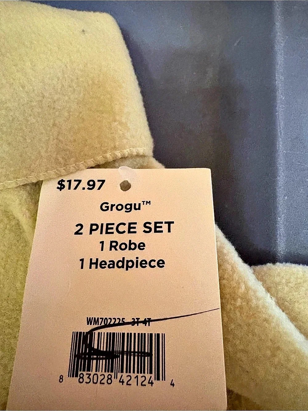 Star Wars Grogu 2 Piece Set Kids Robe Yellow & Green 3T-4T NWT